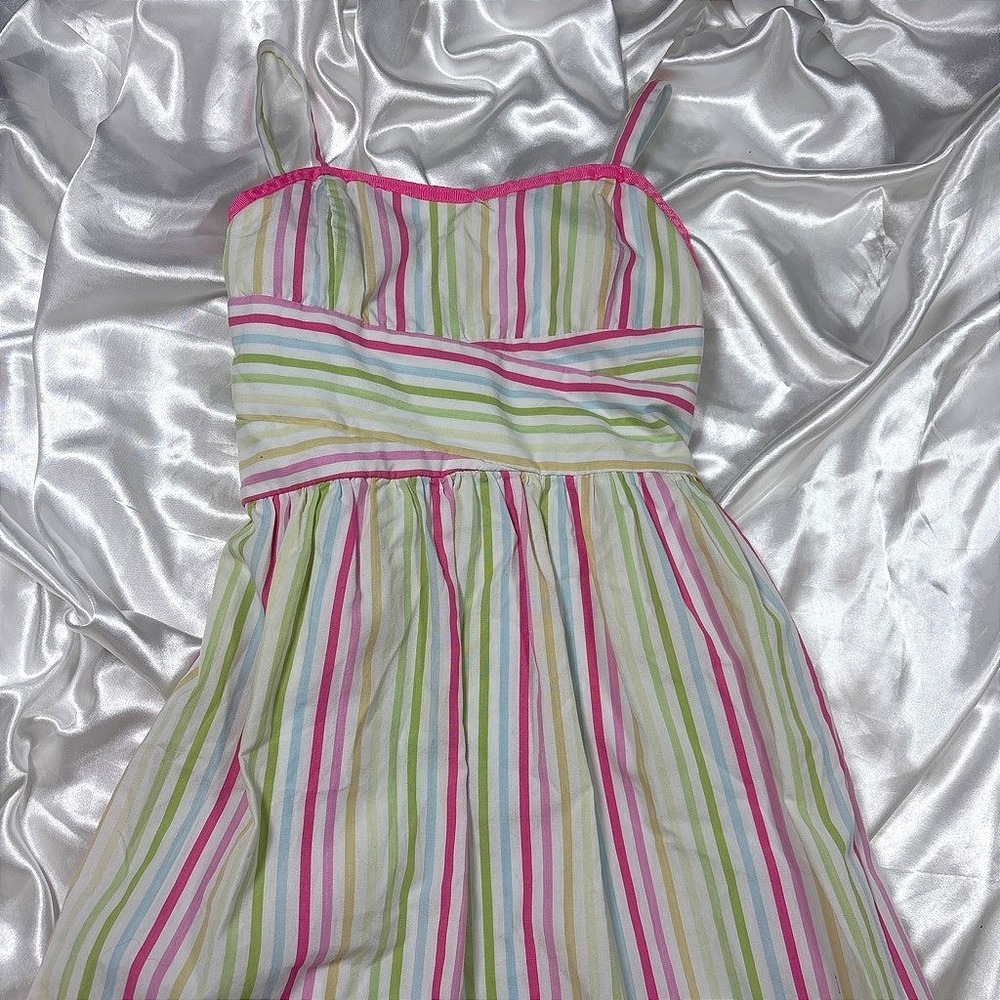 y2k preppy Sundress Multi-Color Striped Empire Waist Spaghetti Strap